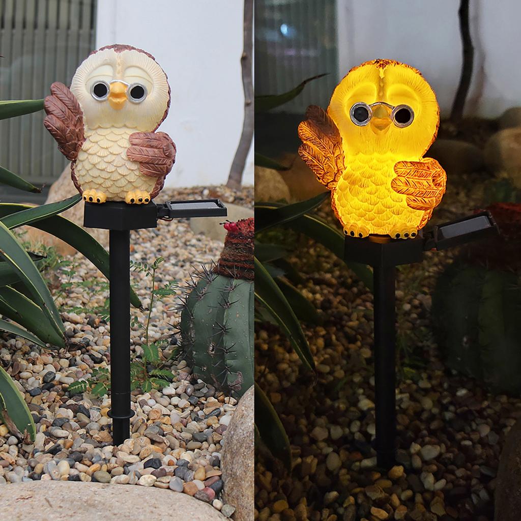 Owl Solar Garden Stake Light - Resin Animal Landscape Lamp | IP65 Waterproof LED Pathway & Flower Bed Sconce | Warm White