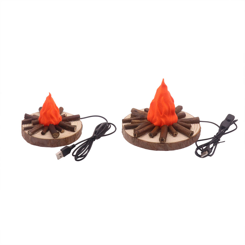 Modern Solid Wood Bonfire Night Light - Warm Ambient Bedside Lamp & Decor Gift