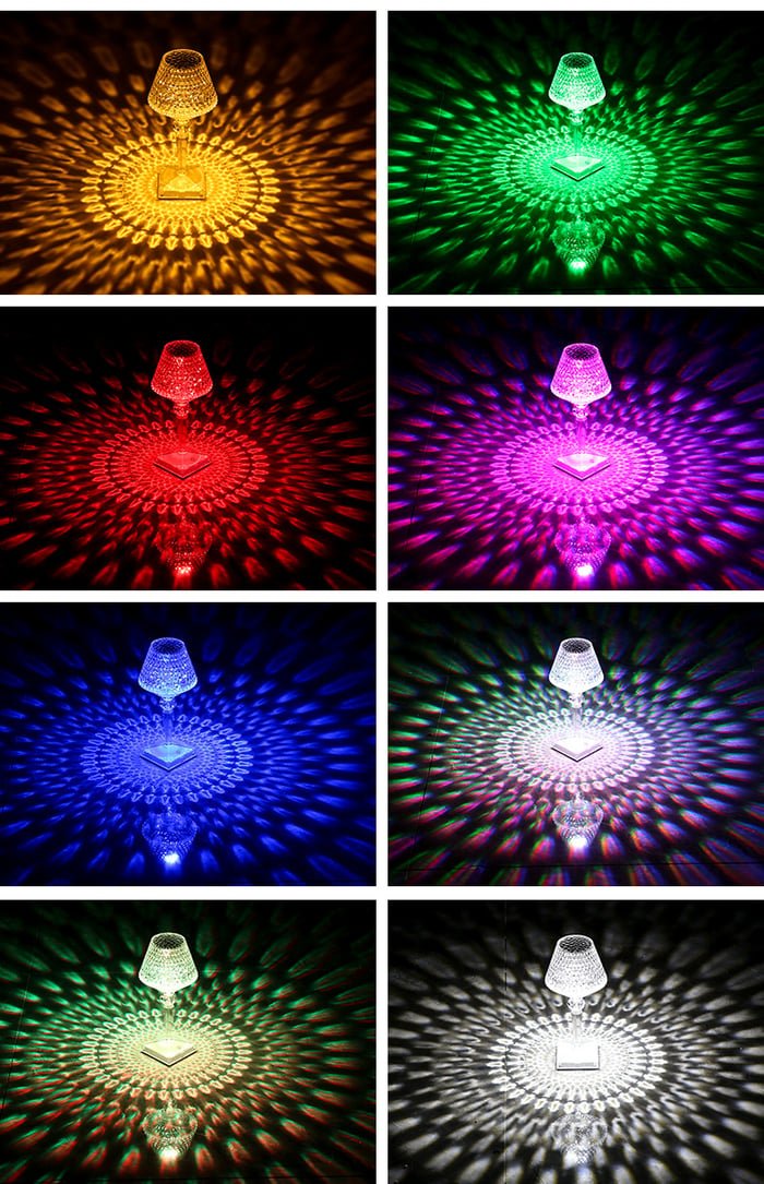 Crystal Diamond Table Lamp - Rechargeable LED Cordless Bedside Sconce | Touch Control Dimming Nightstand Light | Clear Acrylic