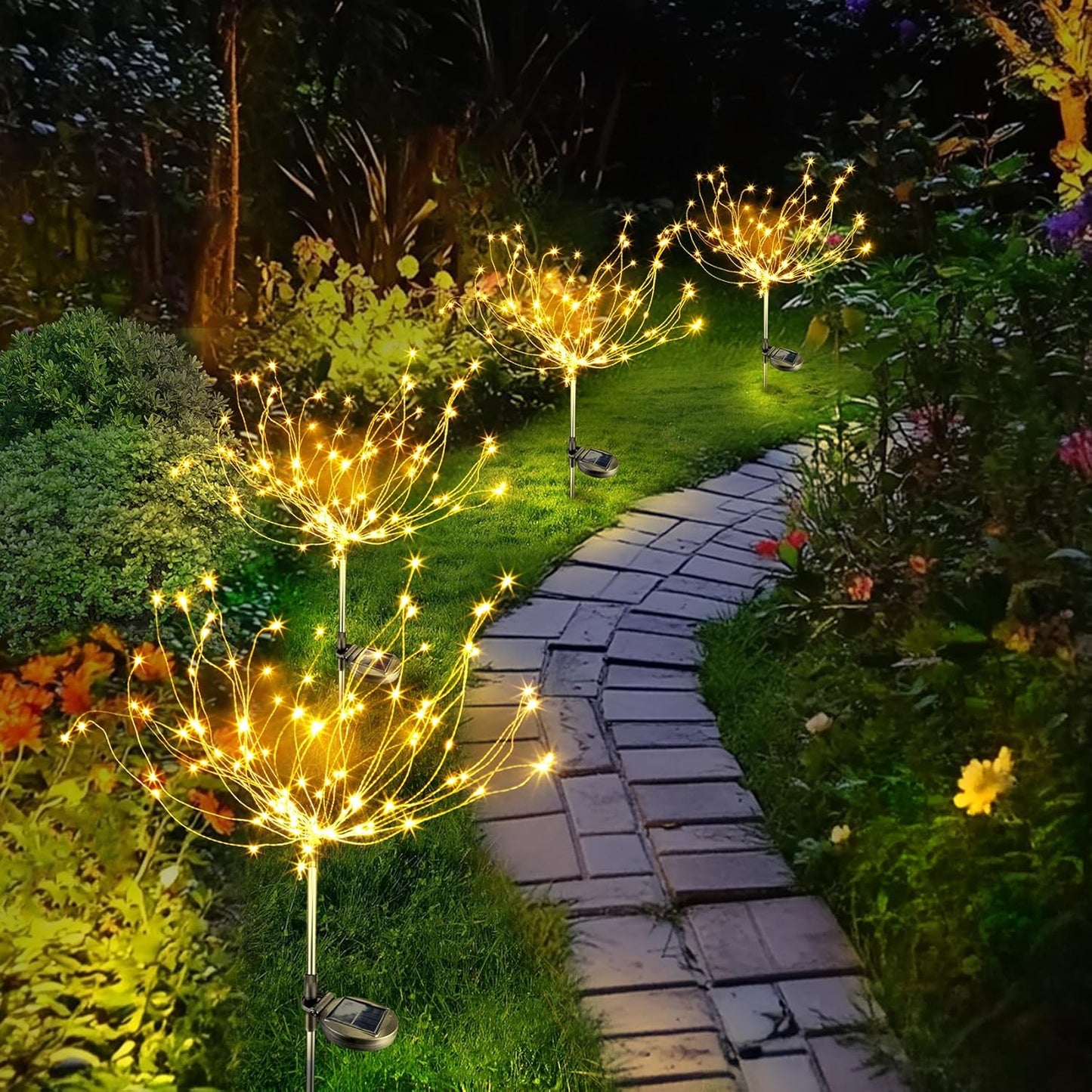 Fireworks Solar Lights Garden Light - 120 LED DIY Starburst Stakes | IP65 Waterproof Solar Garden Art