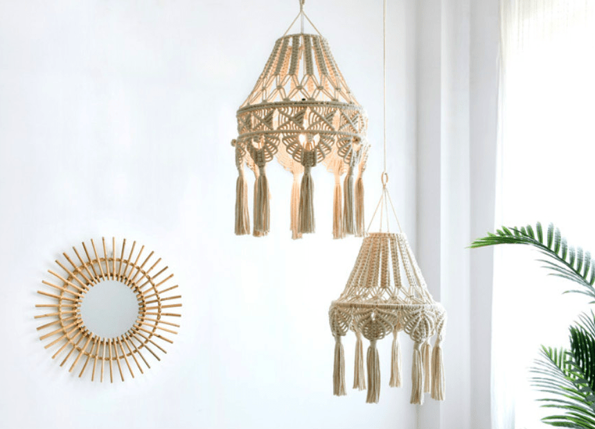 Handwoven Macrame Chandelier - Natural Cotton Fringe Pendant Light Cover | Bohemian Nursery & Living Room Hanging Lamp Shade