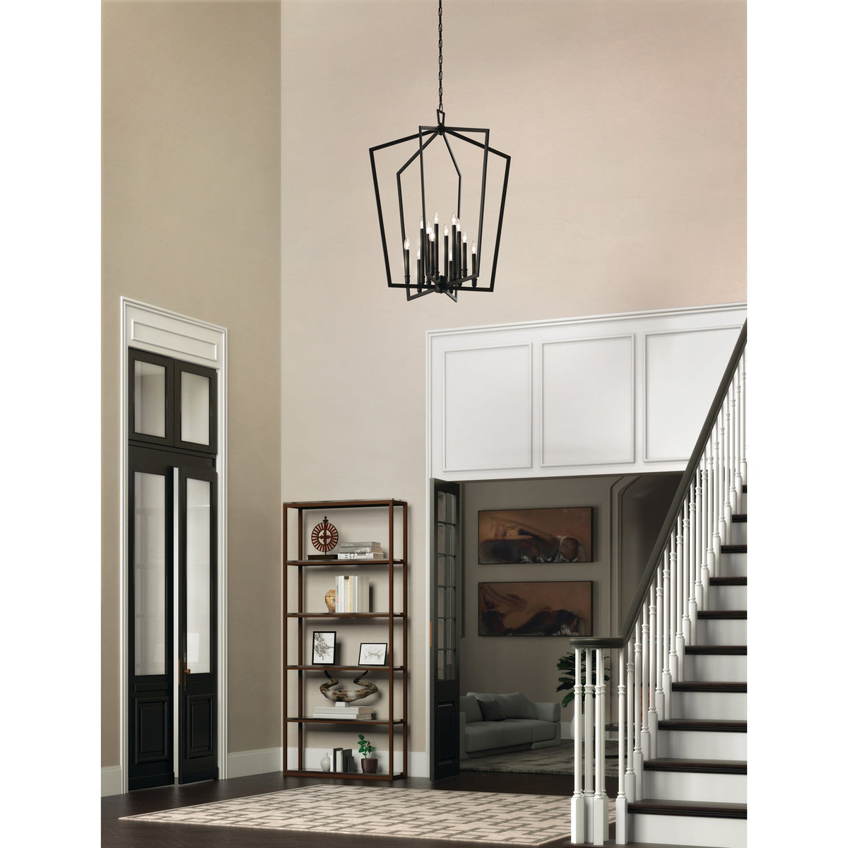 Abbotswell Chandelier – Angular Open-Frame Brass & Modern Lantern Chandelier