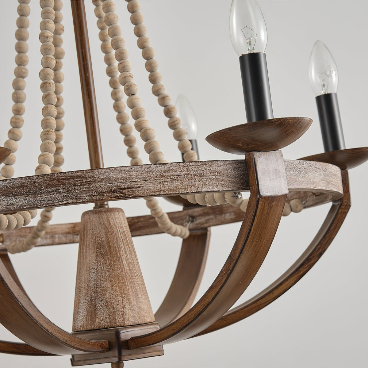 Adan Chandelier – Coastal Boho Beaded & Distressed Wood 6-Light Chandelier