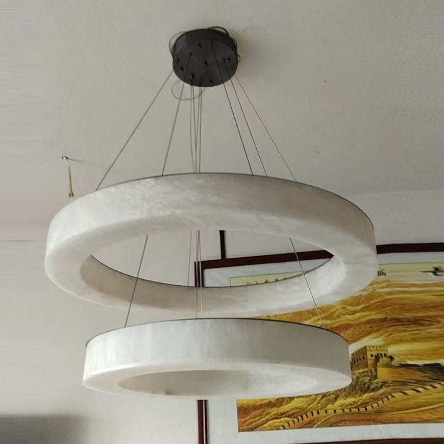 Alabaster Ring Chandelier – Natural Stone Halo & Brass Modern Luxury Chandelier
