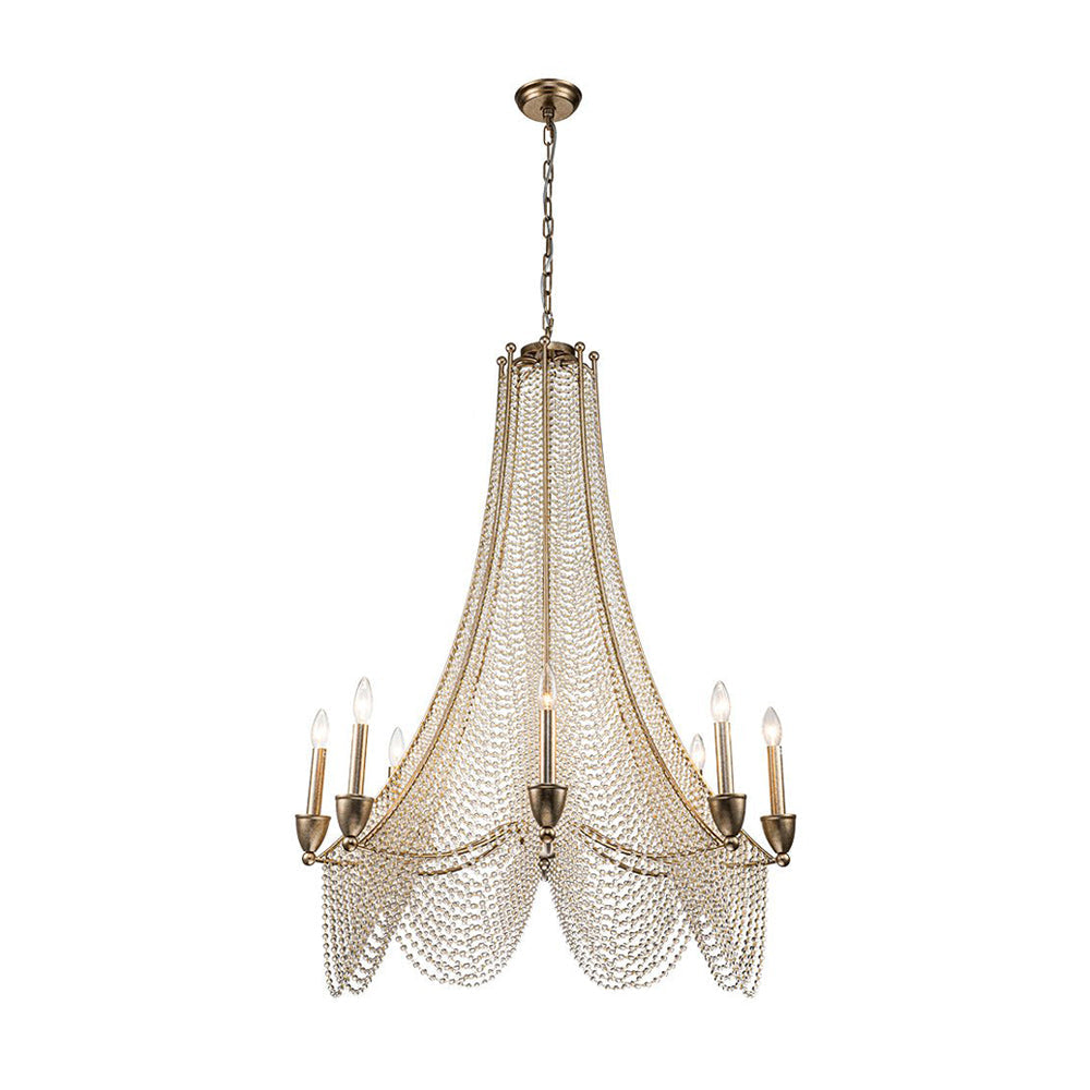 Allenglade Crystal Chandelier – Slender Antique Gold & Multi-Faceted Crystal Jewel Chandelier