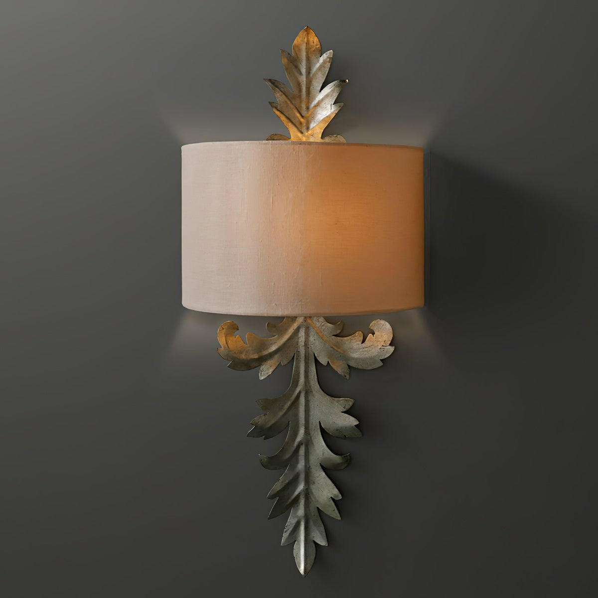Almont Leaves Wall Lamp – Tailored Metallic Leaf & Fabric Shade Wall Sconce