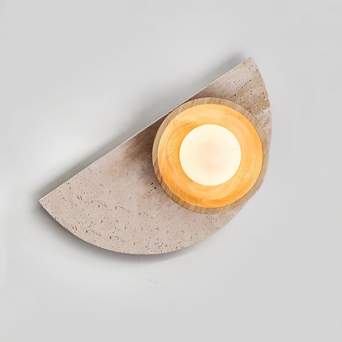 Ambiance Wall Lamp – Travertine Stone, Wood & Glass Nordic Wall Sconce