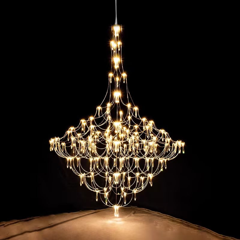 Mira Chandelier - Sparkling Crystal Light Net & Stainless Steel LED Pendant