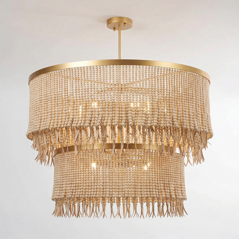 Antigua Chandelier – Handmade Wood & Coconut Bead Concentric Chandelier