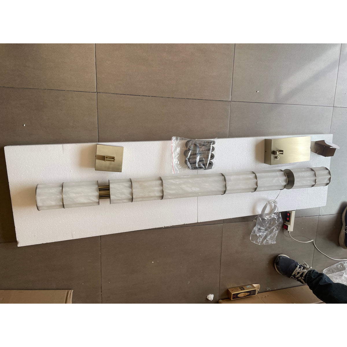 Apadana Chandelier – Italian Crafted Metal, Alabaster & Leather Linear Chandelier