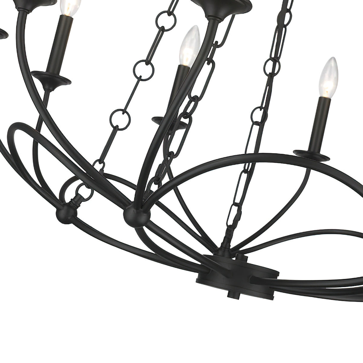 Arabella Chandelier – Theatrical Matte Black Ribbon Iron & Candelabra Chandelie