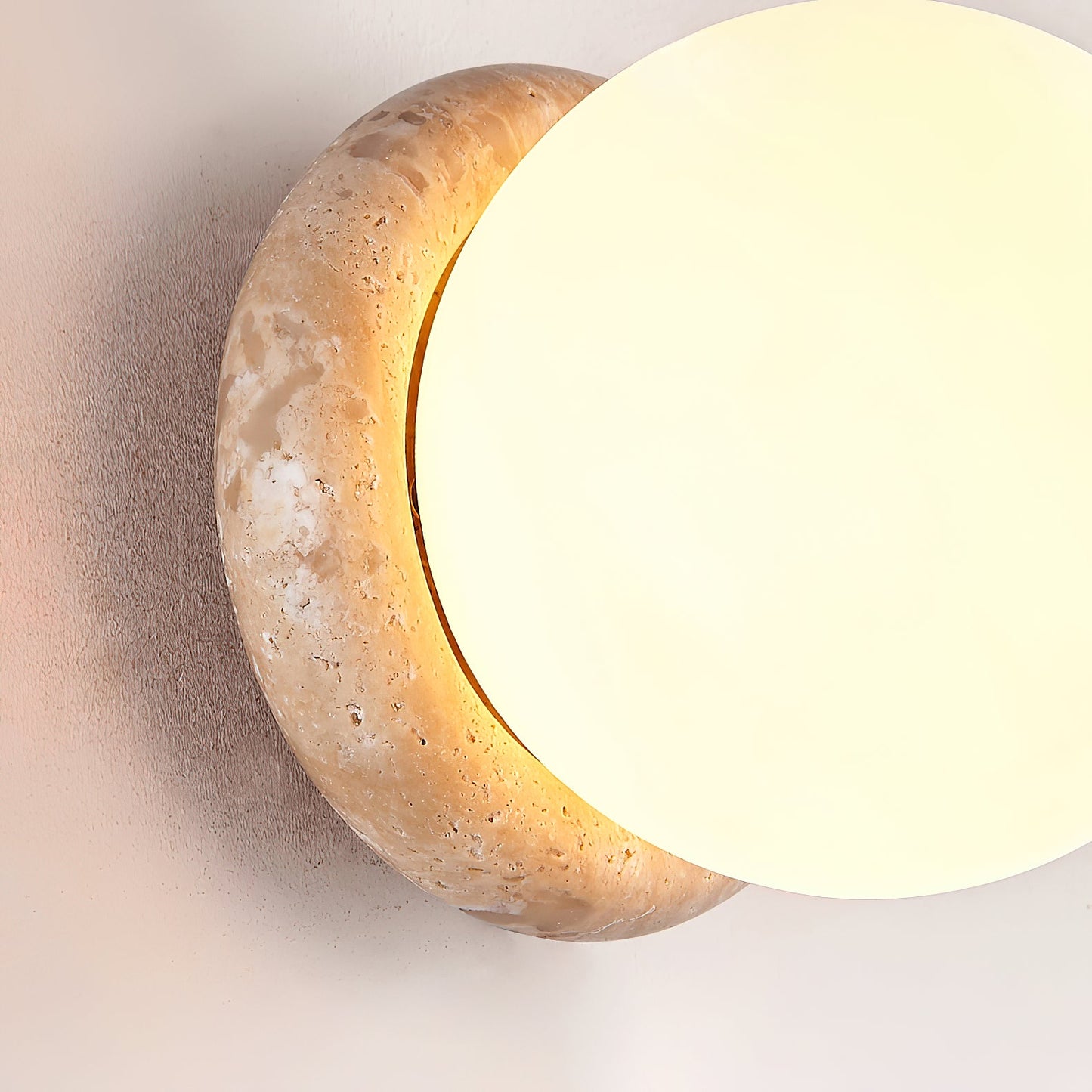 Asteroid Wall Lamp | Luxury 6-Inch Cubic Beige Travertine & Glass Sconce