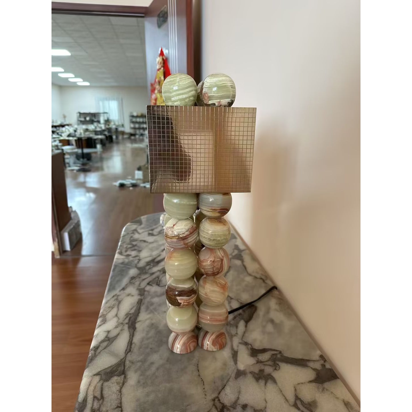 Atalaya Table Lamp | Luxury Natural Cyan Jade & Mirror Gold Statement Light