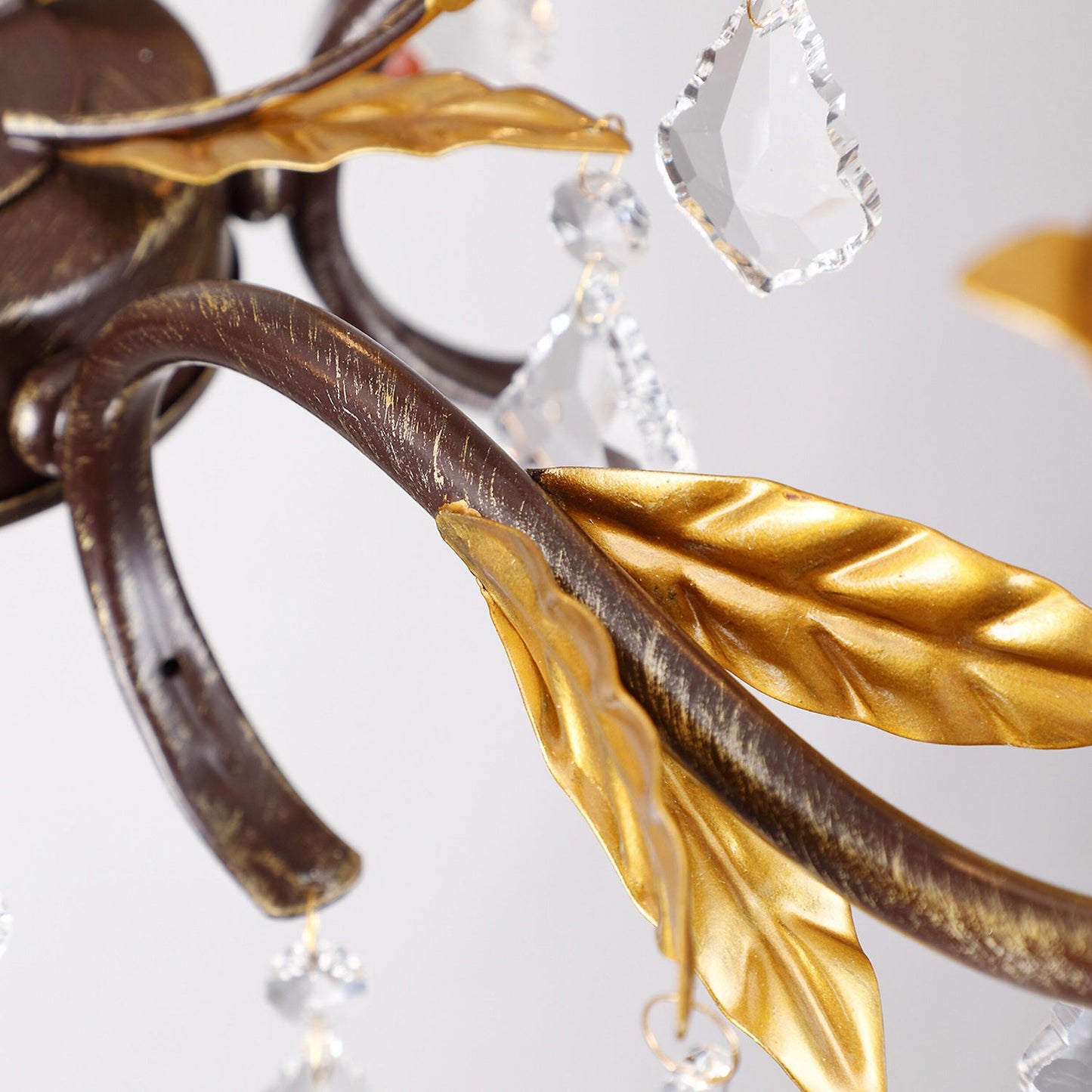 Aureline Vine Chandelier | Handcrafted Metal Leaf & Amber Crystal Pendant