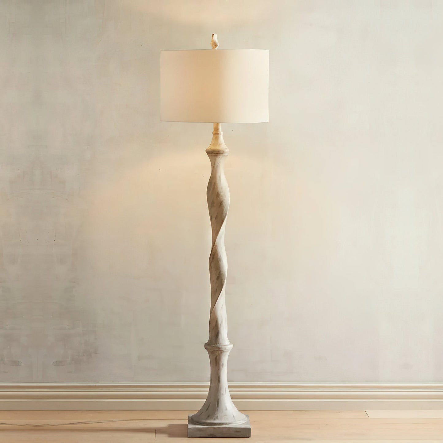 Bassett Leroy Floor Lamp | Modern Curved Wood & Fabric Standing Light