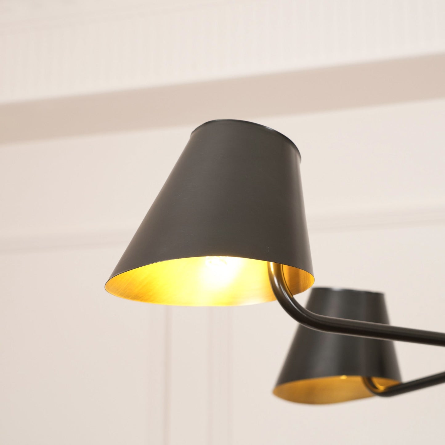Witting Mid-Century Modern Linear Chandelier - 6-Light Black & Brass Hanging Island Light | Sloped Ceiling Compatibl