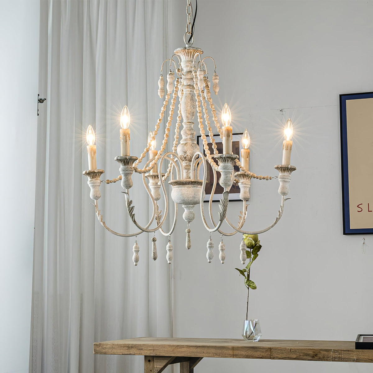 Billiter Wooden Chandelier – Handcrafted Distressed Wood & Rust Metal French Country Chandelier