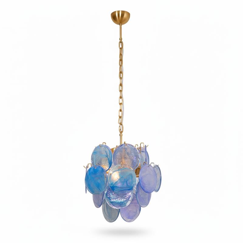 Blue Vistosi Disc Chandelier – Murano Glass Disc & Metal Art Chandelier
