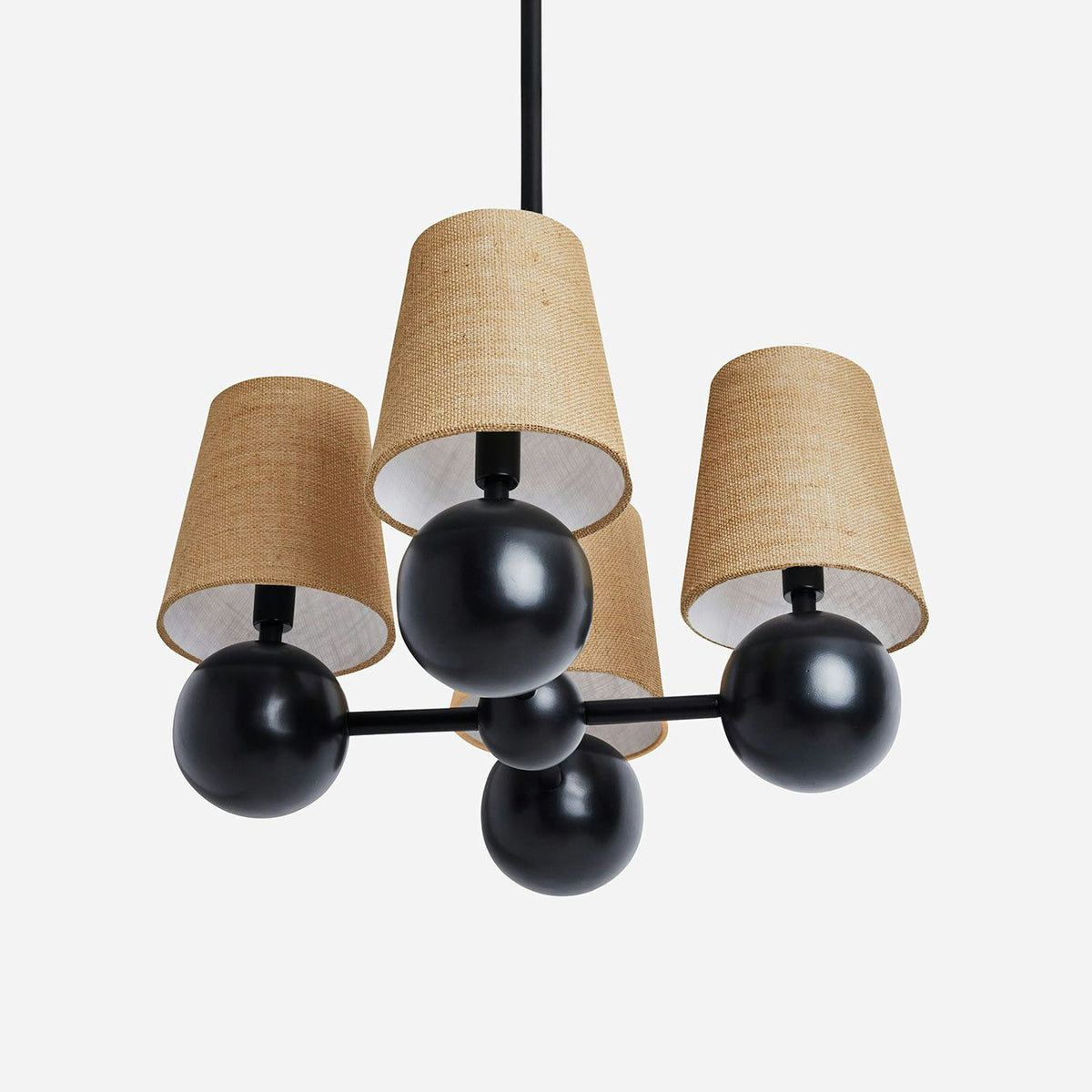 Bole Chandelier – 4-Head Brass & Hovering Fabric Sphere Chandelier