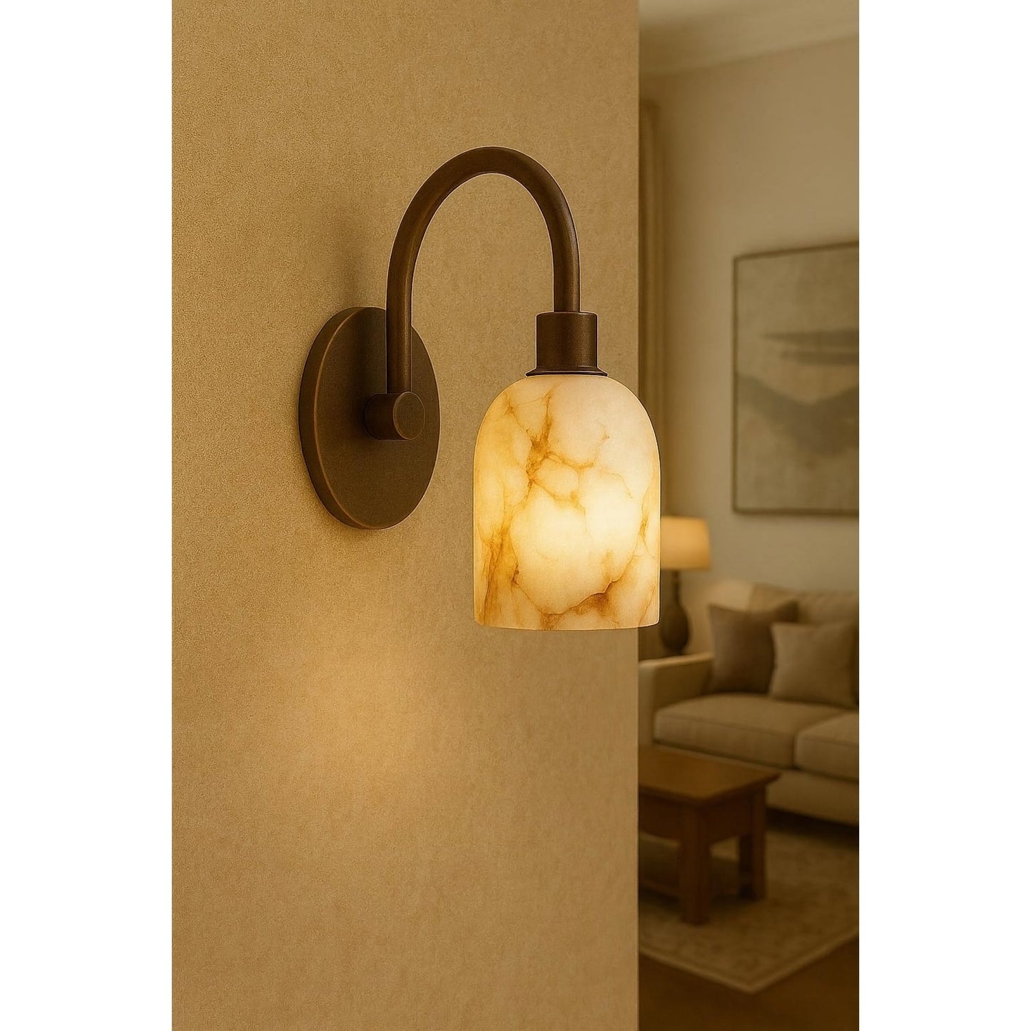 Oxbridge Alabaster Wall Lamp - Carved Natural Stone & Brass Sconce