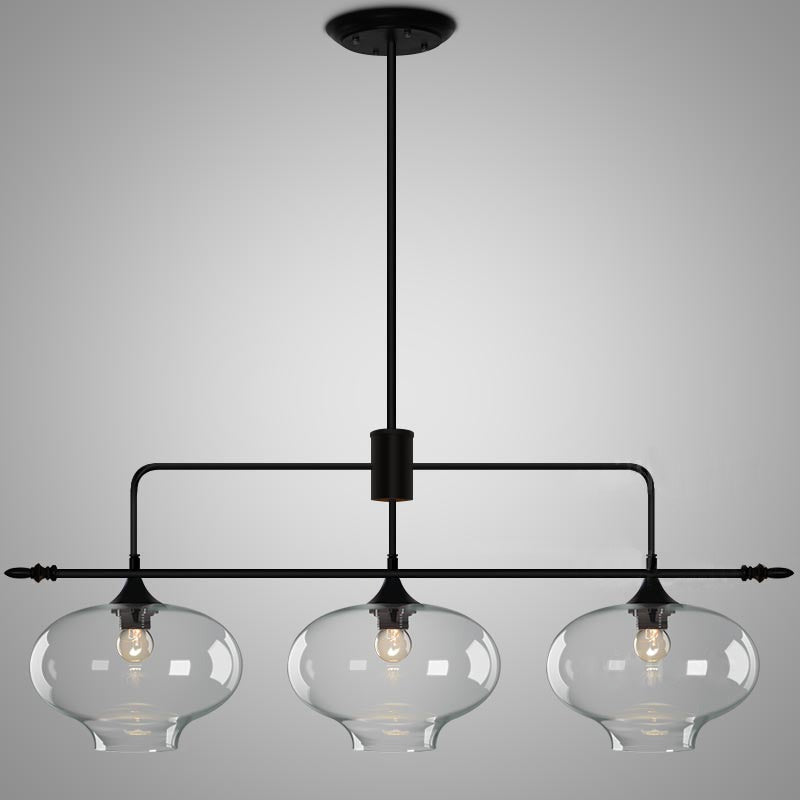 Botica Pendant Light – 3-Head Linear Clear Glass & Black Metal Suspension Fixture