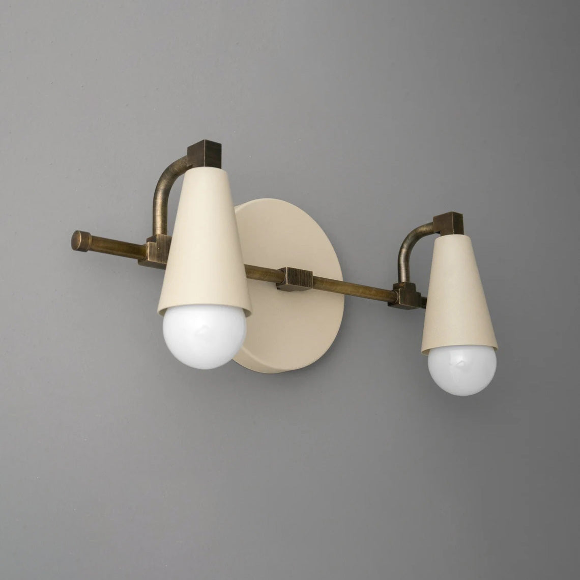 Bradley Vanity Wall Lamp – Double-Light Conical Shade & Antique Brass Wall Sconce