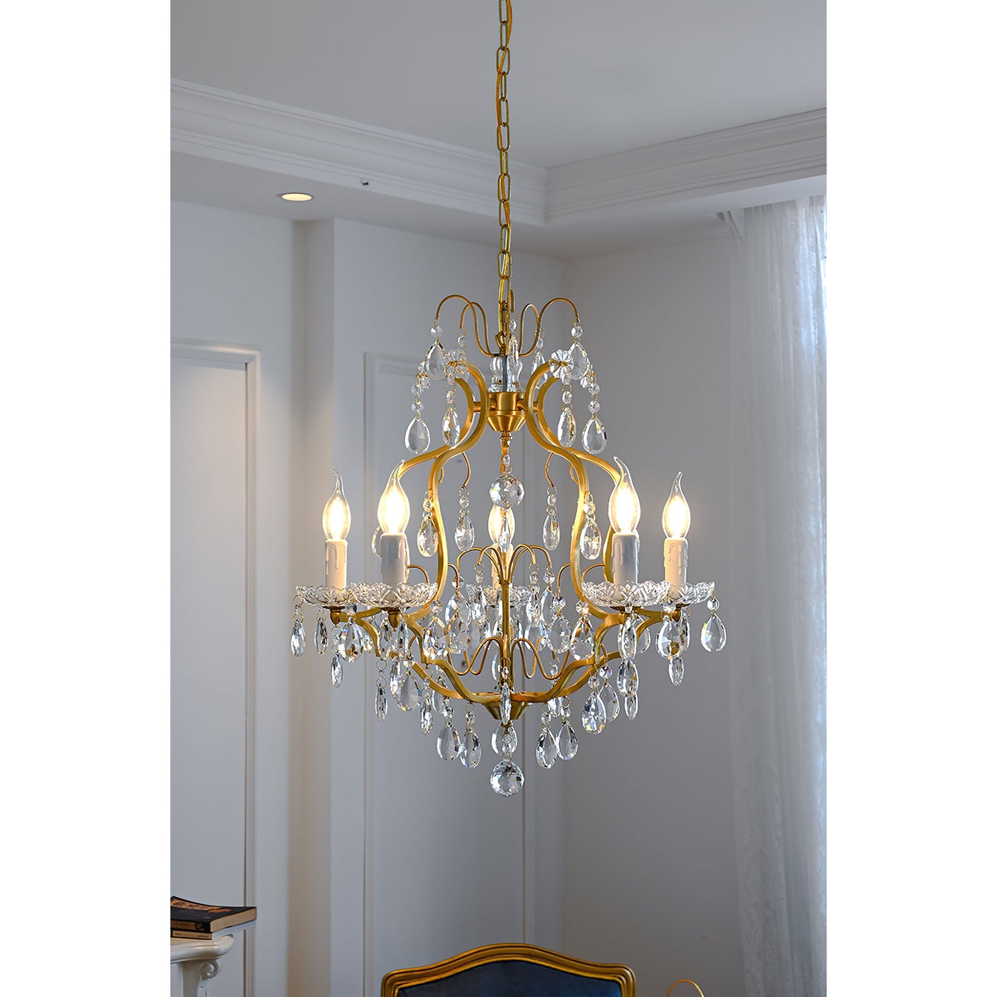 Brass Scrolls Chandelier - Regal Antique Brass & Crystal 5-Light Chandelier