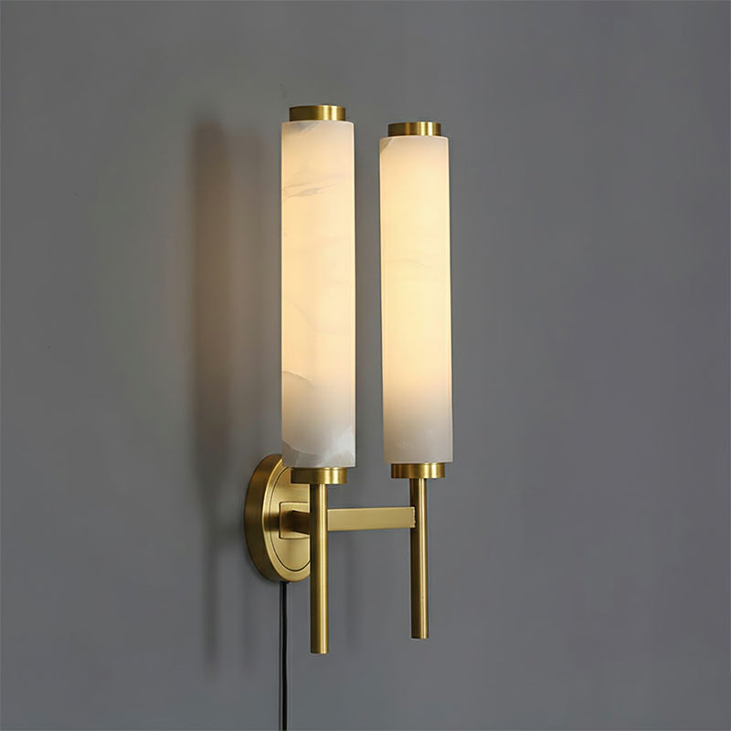 Brindisi Plug-in Wall Lamp - Modern Brass & Alabaster Canister Sconce