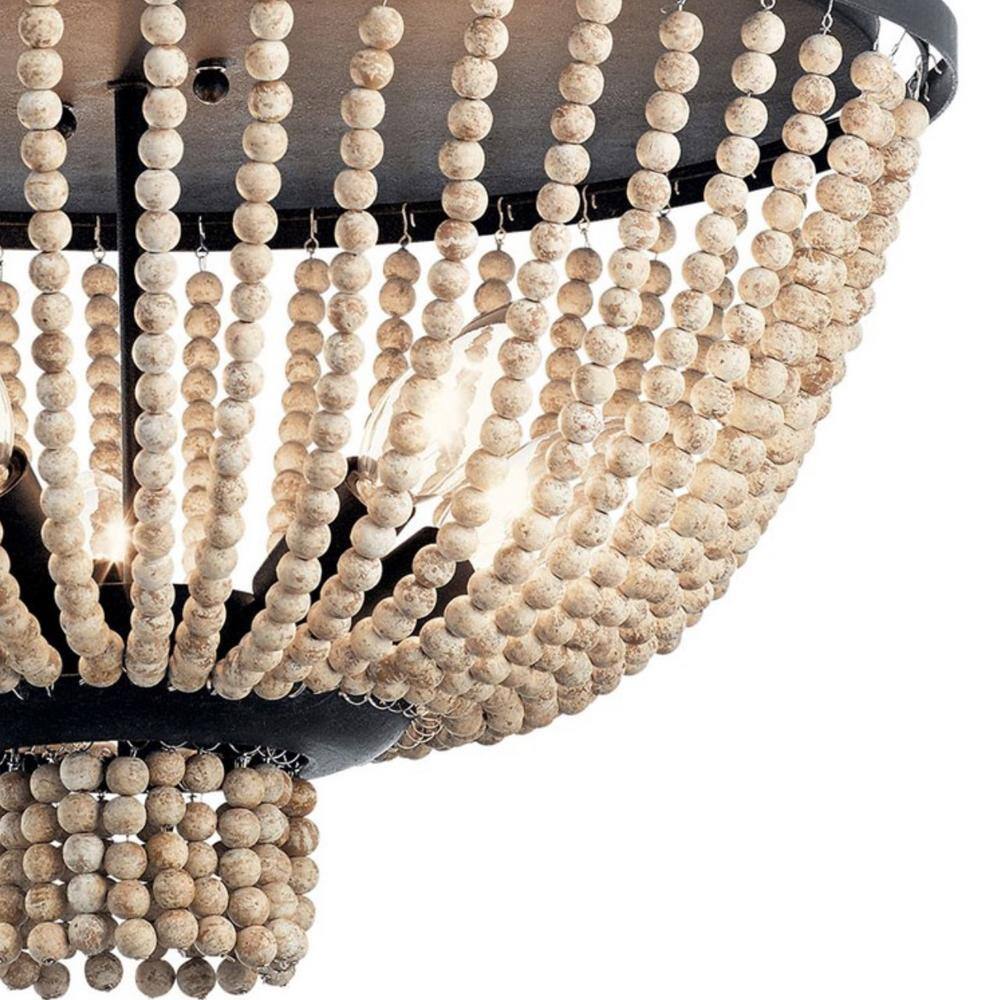 Brisbane Ceiling Light - French Country Wood Bead 5-Light Flush Moun