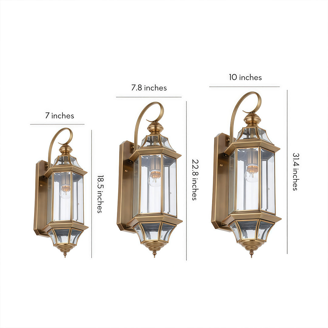 Vintage Solid Copper Outdoor Wall Sconce – Weatherproof Clear Glass Manor Lantern