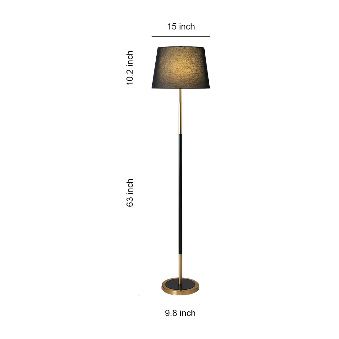 Vintage Wrought Iron Floor Lamp – Black Gold Industrial Frame & Fabric Shade Floor Light