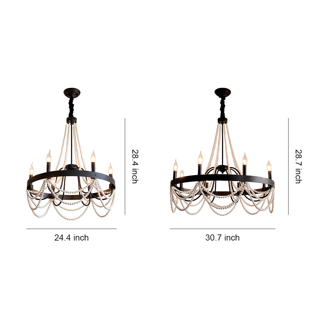 Vintage Wrought Iron Chandelier – French Artistic Pearl & Candlestick Ceiling Light