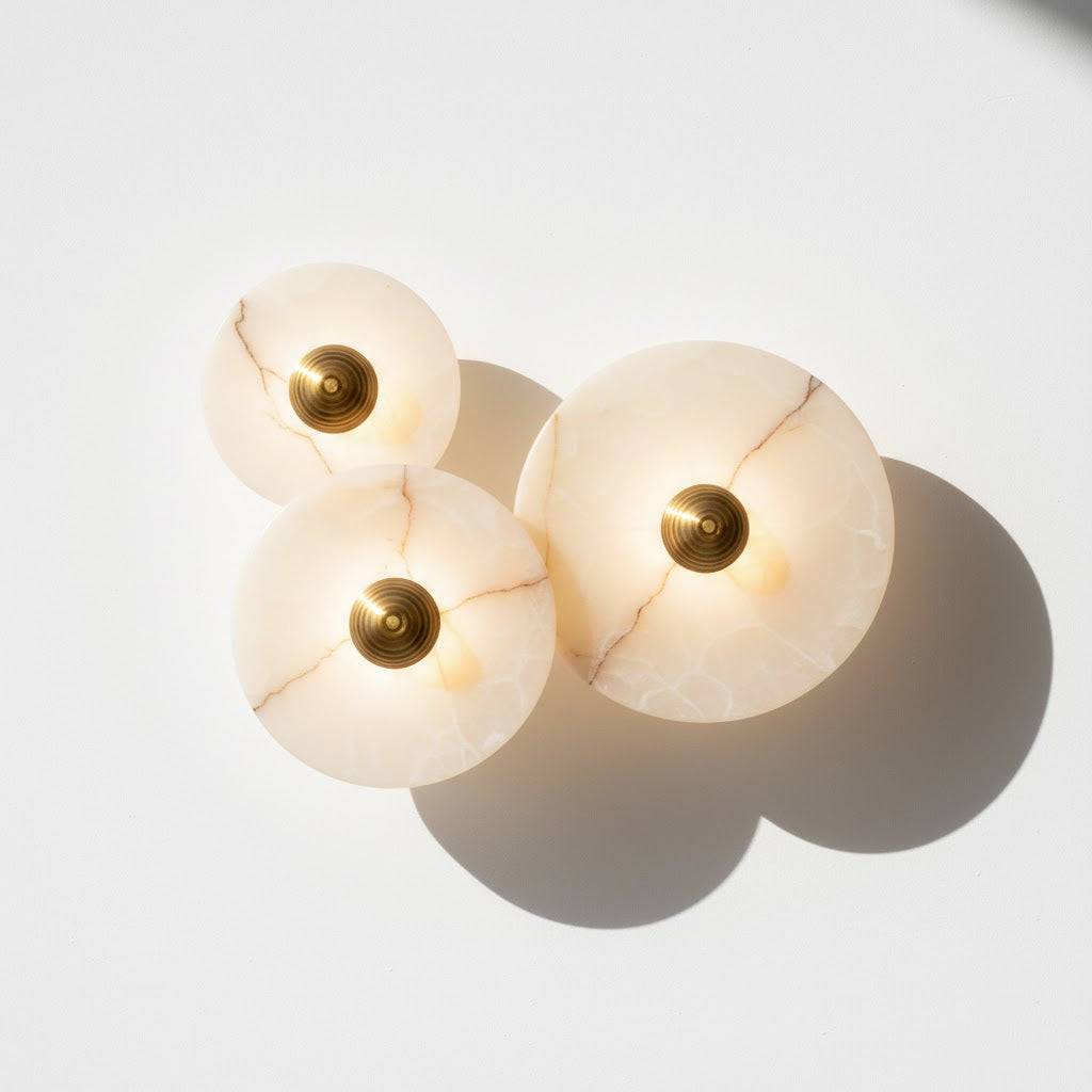 Calacatta Marble Combination Alabaster Sconce – Natural Stone & Gold LED Wall Light
