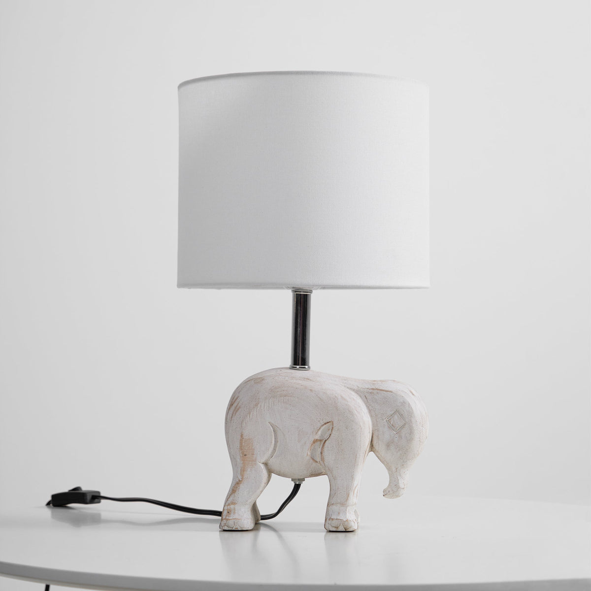 Carved Wood Animal Table Lamp – Hand-Carved Wooden Nursery Accent Light