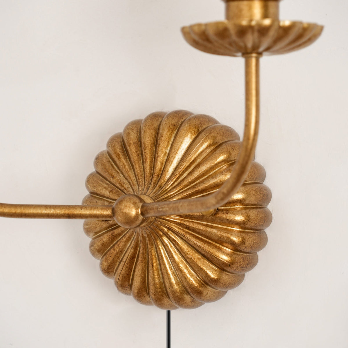 Catina Plug-in Wall Lamp – Antique Gold Leaf Fabric Shade Plug-In Sconce