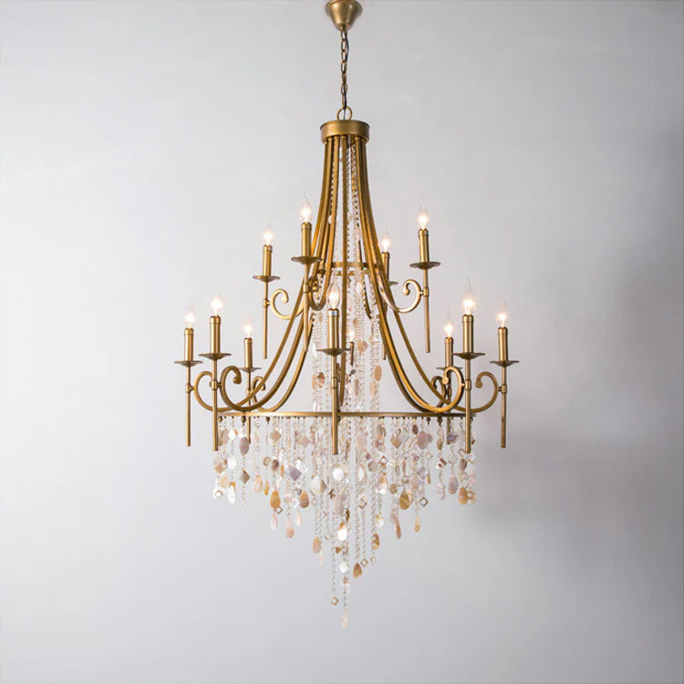 Cebu Chandelier – Tiered Metal Chandelier with Natural Shell, Alabaster & Crystal Charms