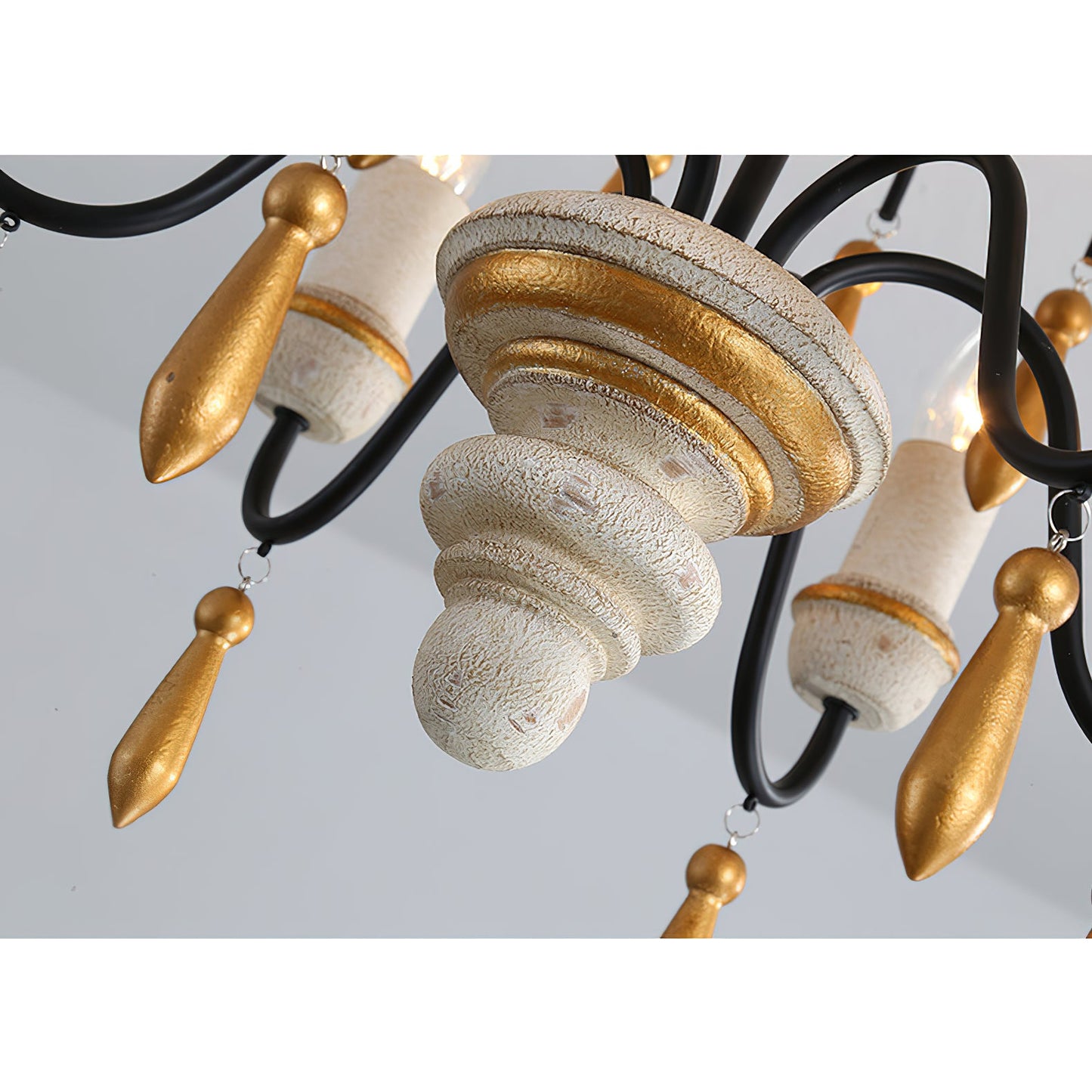 Chateau Nobles Chandelier - Scandinavian Mid-Century Wrought Iron & Wood Light