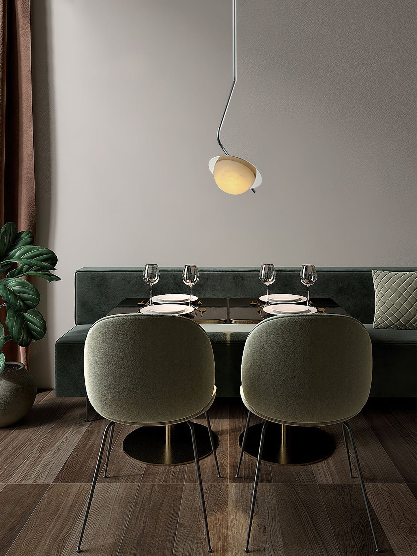 Chic Luminance Alabaster Pendant Light - Art Deco Natural Stone & Stainless Steel Drop