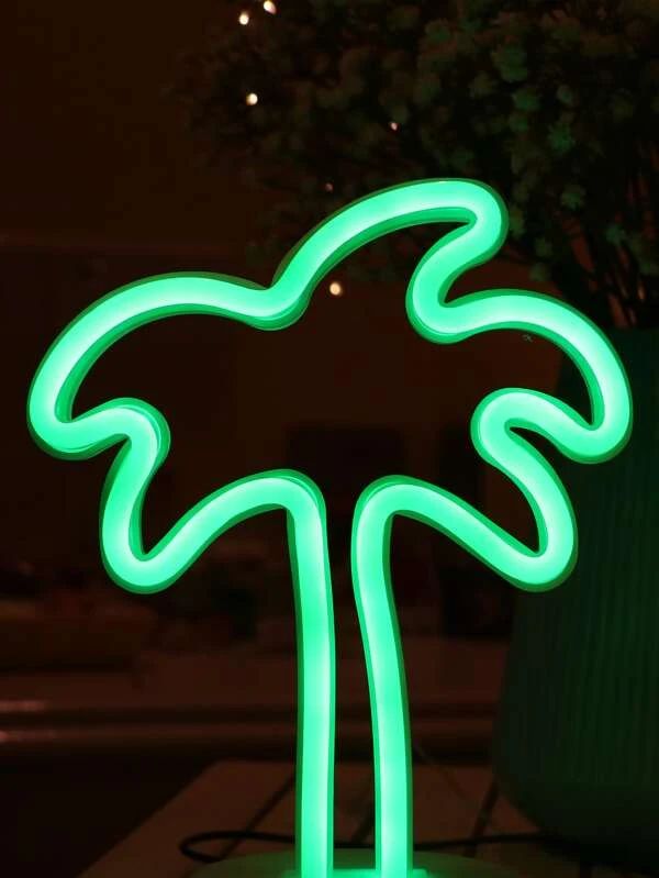 Green Color Coconut Tree Shaped Night Light - Tropical LED Neon Style Lamp | Modern Palm Tree Oasis Decor