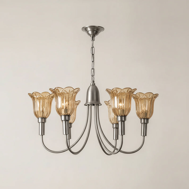 Columbia Brass Chandelier – Vintage Art Deco Brass & Glass Chandelier