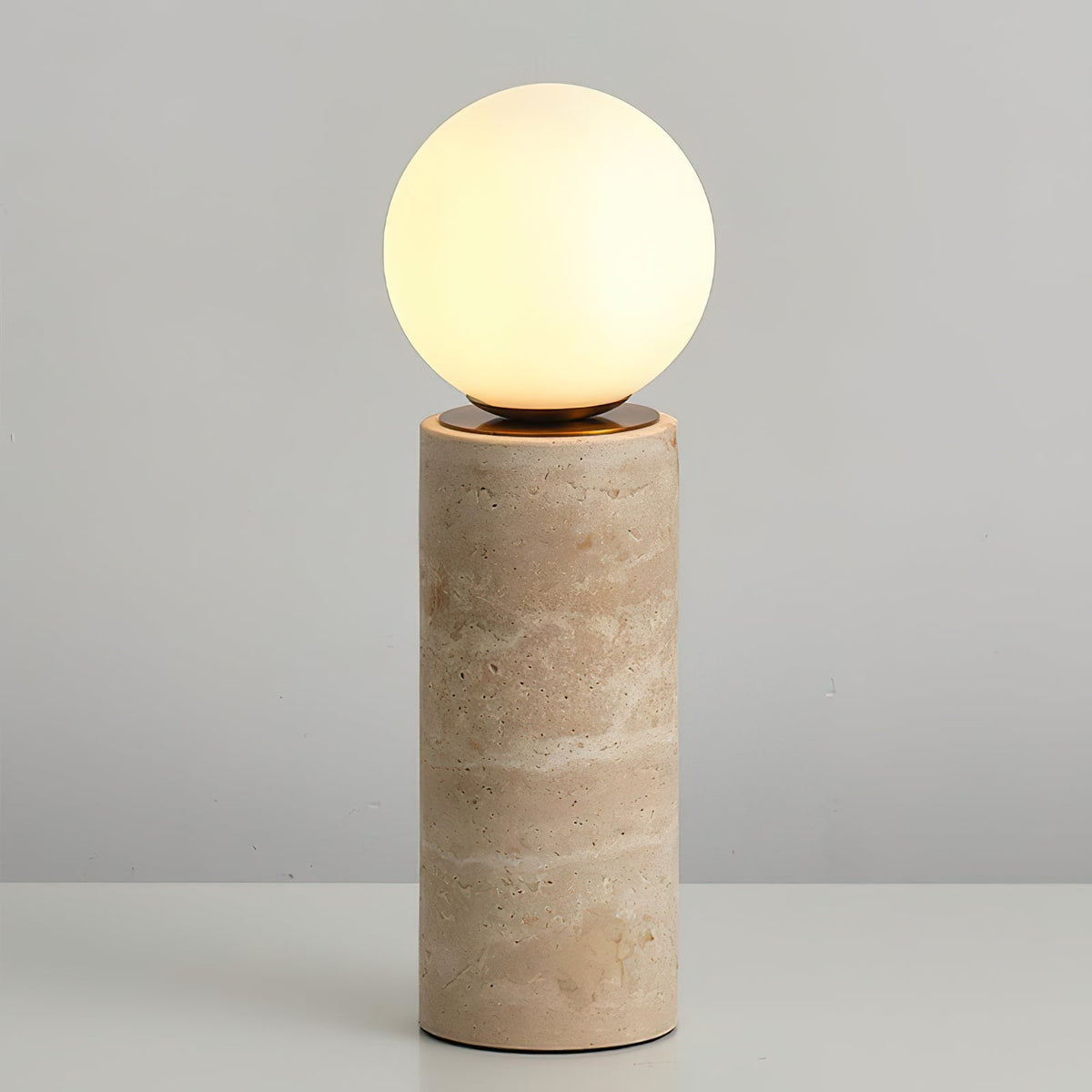 Core Travertine Table Lamp – Minimalist Natural Travertine & Glass Accent Lamp