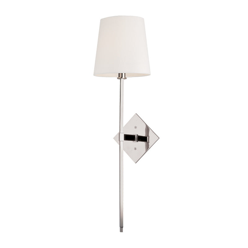 Cortland Wall Lamp – Geometric Brass Sconce with Fabric Shade
