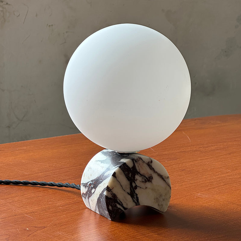 Crescent Marble Table Lamp – Minimalist Solid White Marble & Glass Accent Lamp