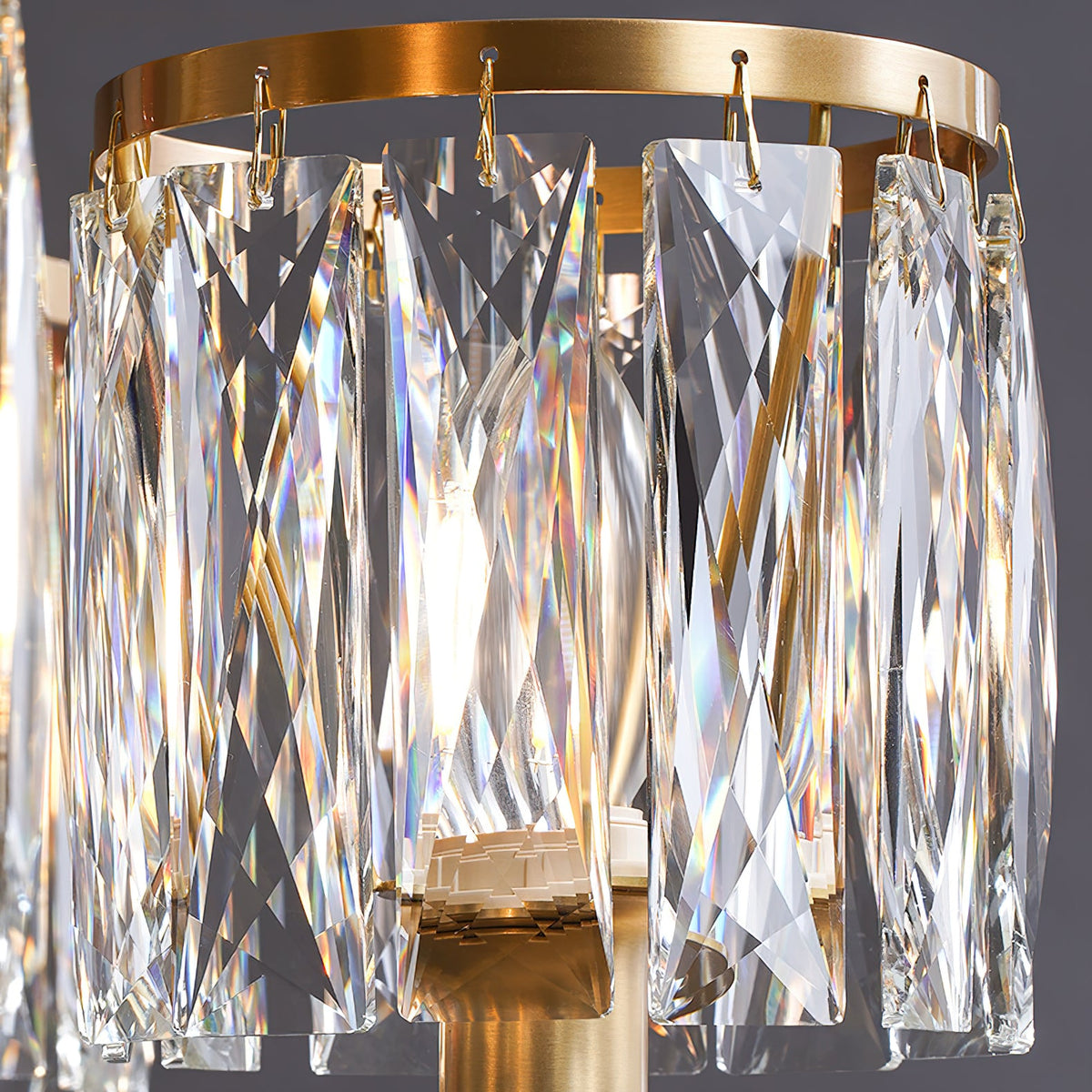 Crystal Column Brass Chandelier – Tiered Brass & Sculptural Crystal Column Chandelier