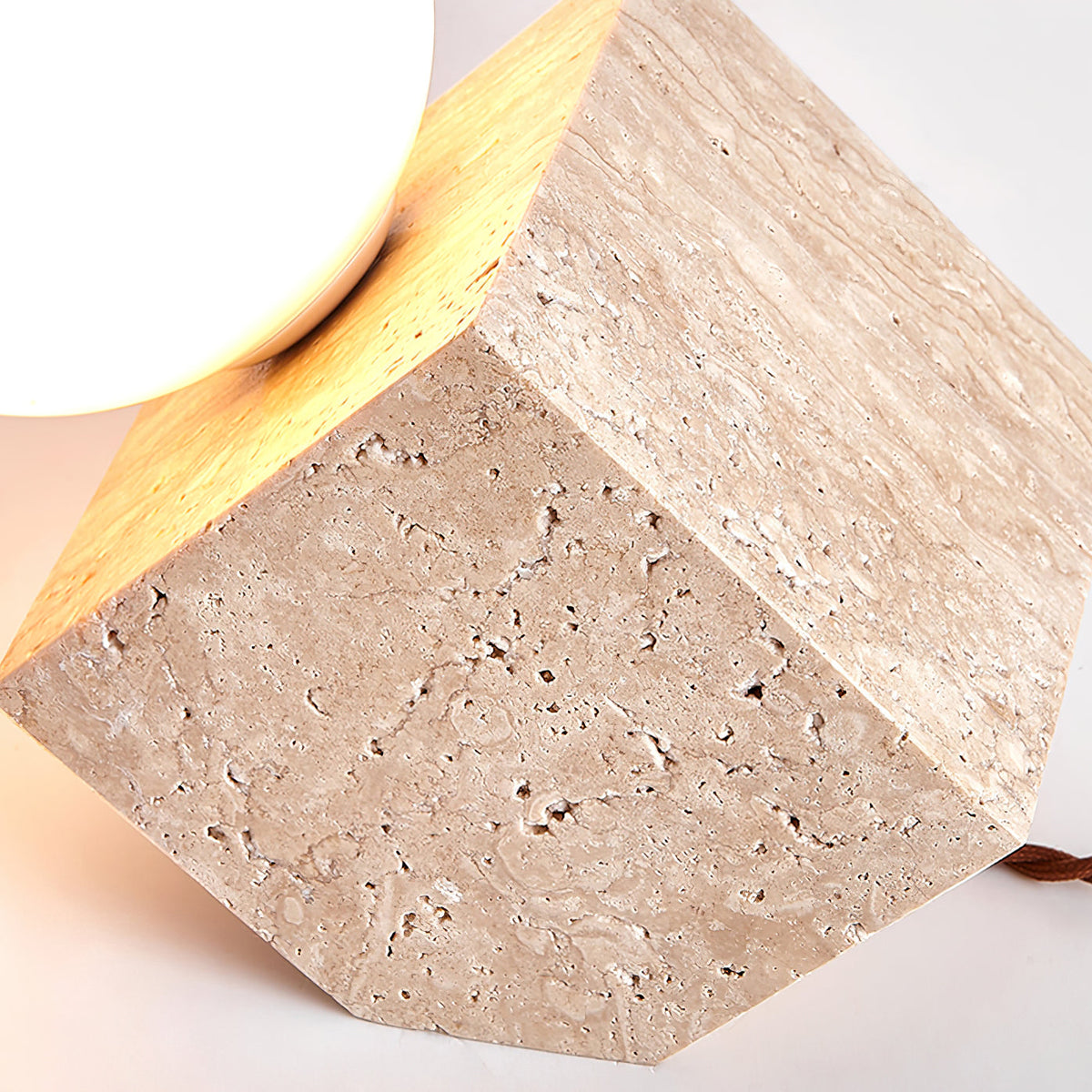 Cube Stone Table Lamp – Natural Travertine & Glass Modern Desk Lamp