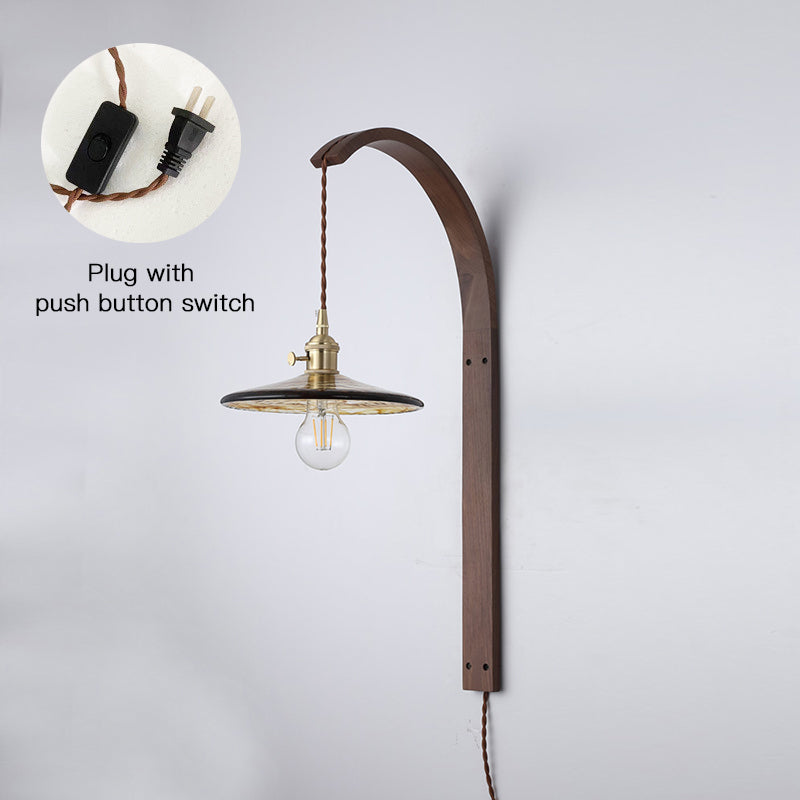 Curved Walnut Ceramic Plug-In Wall Light – Architectural Wood & Sculpted Shade Sconce