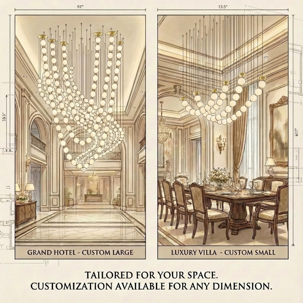 Pearl Necklace Chandelier - Sculptural Glass Bead Drape & LED Light