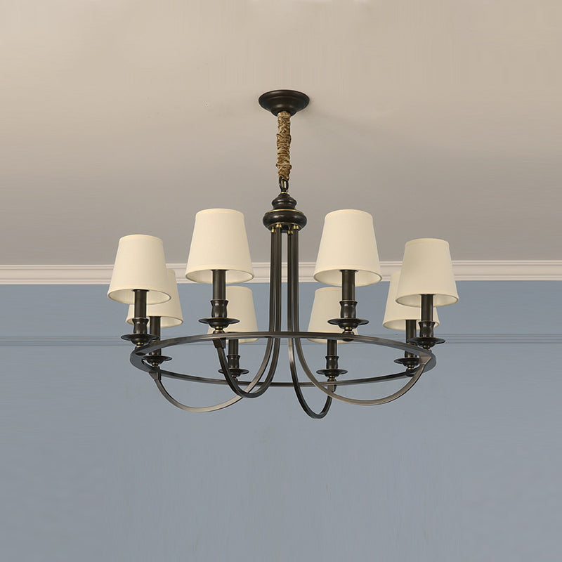 Dangigo Chandelier – Modern Brass & Off-White Fabric Shade Candle-Style Chandelier