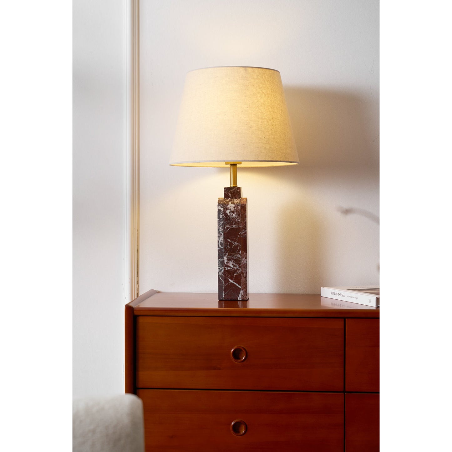 Darcy Marble Table Lamp - Sculptural 3-Panel Natural Stone & Linen Light
