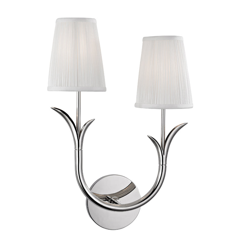 Deering Wall Lamp – Botanical Stem Brass Sconce with Pleated Silk Shade